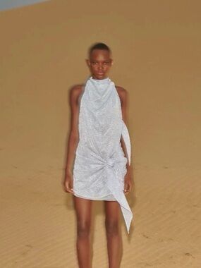 Boabab Sparkling Silver Halter Mini Dress